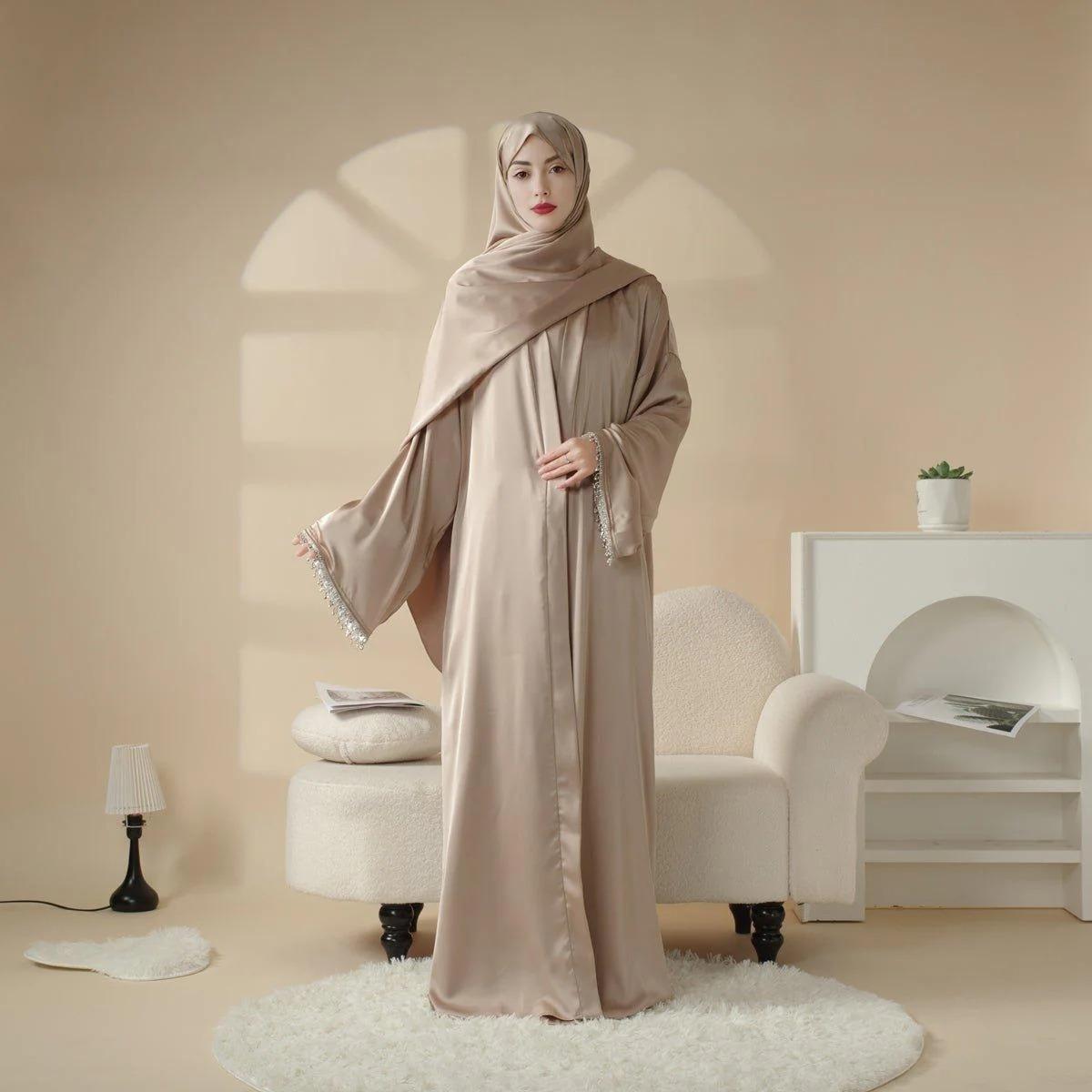4-Piece Abaya Set: Satin Diamond Tassel Abaya Set (MOA010) - Women Summer Elegant Dress traditional clothes festive wear modestfits modestwear muslimah Eid & Parties! Luxurious, modest, and perfect for any occasion. #ModestFashion Luxury Satin Abaya Set 4-Piece Abaya Set: Satin Diamond Tassel Abaya Set (MOA010) - Women Summer Elegant Dress traditional clothes festive wear modestfits modestwear muslimah Eid & Parties! Luxurious, modest, and perfect for any occasion. #ModestFashion Luxury Satin Abaya Set