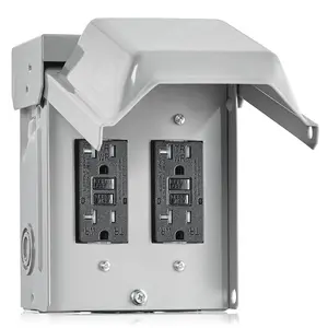 Outdoor Electrical Outlet Box, Dual 20 AMP WRTR GFCI Receptacles, Rainproof 3R Enclosure, Weatherproof  Metal Outlet Cover, Power Plug for Garden, Outdoor Lights, ETL Listed