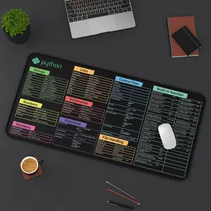 Python Cheat Sheet Desk Mat KMH - 3mm Thick Neoprene, Anti-Slip Back & Edge Trim, 12x18, 12x22, 16x32 in Sizes, 100% Neoprene