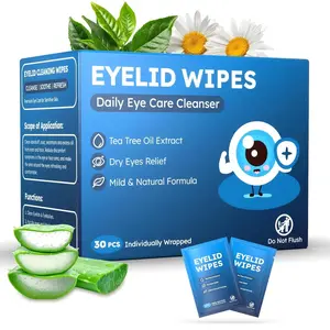 30PCS Tea Tree Oil Eyelid & Lash Wipes，Daily Gentle Eye Cleansing Cloths，Hypoallergenic Soothing Care For Dry Itchy Sensitive Eyes