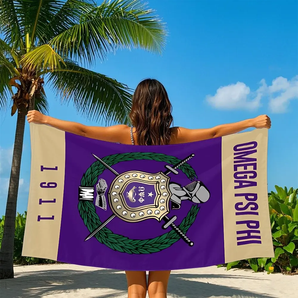 Omega Psi Phi 1911 Fraternity Beach Towel, Soft Symbolic Design, Gold Colors, Perfect for Beach Pool Greek Decor, Leisure Activities, Greek Life Decoration, Absorbent Quick Dry Breathable Towel