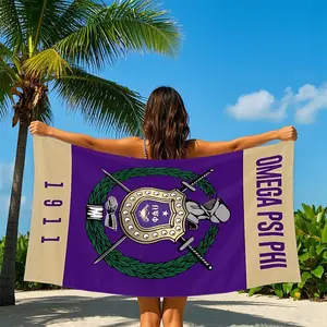 Omega Psi Phi 1911 Fraternity Beach Towel, Soft Symbolic Design, Gold Colors, Perfect for Beach Pool Greek Decor, Leisure Activities