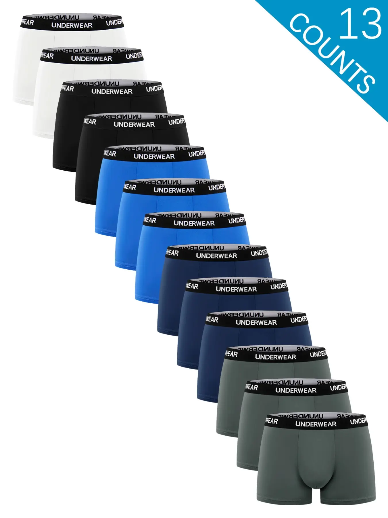 13 pcs Men's Solid color leisure flat cornered underwear, Soft loose men's underwear, Undergarments, suitable for Four Seasons, daily wear, daily briefs and weddings, innovative underwear