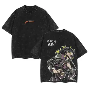 Genya Shinazugawa Demon Slayer Japanese Anime Oversized Graphic Tee Vintage Y2K Trendy Design Casual Printed Acid Washed Cotton T-Shirt Unisex Streetwear, Apparel Classic Crewneck Top Manga Movie Menswear, Gift Fan Lover Merch