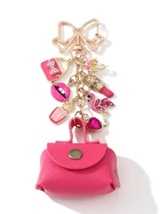 Elegant Mini Vintage Lipstick Keychain for Bags, Rose Creative Heart Oil-Drop Alloy Charm, Trendy Barbie Style Pendant Gift for Friends and Family