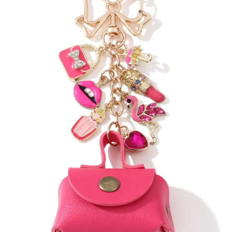 Elegant Mini Vintage Lipstick Heart Design Keychain Accessory for Bags, Rose Creative Heart Oil-Drop Alloy Charm, Trendy Barbie Style Pendant Key Chain Decorations Gift for Friends and Family, Heart Keychains, Fashionable Alloy Keychain
