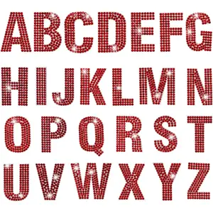Glitter Rhinestone Alphabet Letter Stickers, 26 Letters Self-adhesive Stickers for DIY Art and Craft (Red)