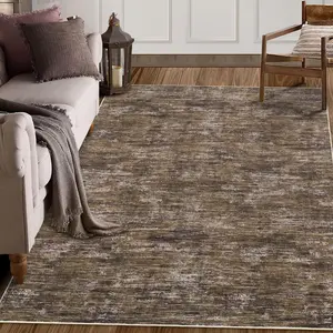 4x6 Machine Washable Area Rug - Non-Slip, Low Pile, Solid Color for Living Room, Bedroom, Dining Room & Entryway - Stylish Brown Home Decor