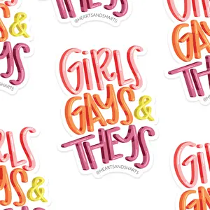 GIRLS, GAYS, & THEYS ILLUSTRATED 3X3 VINYL STICKER
