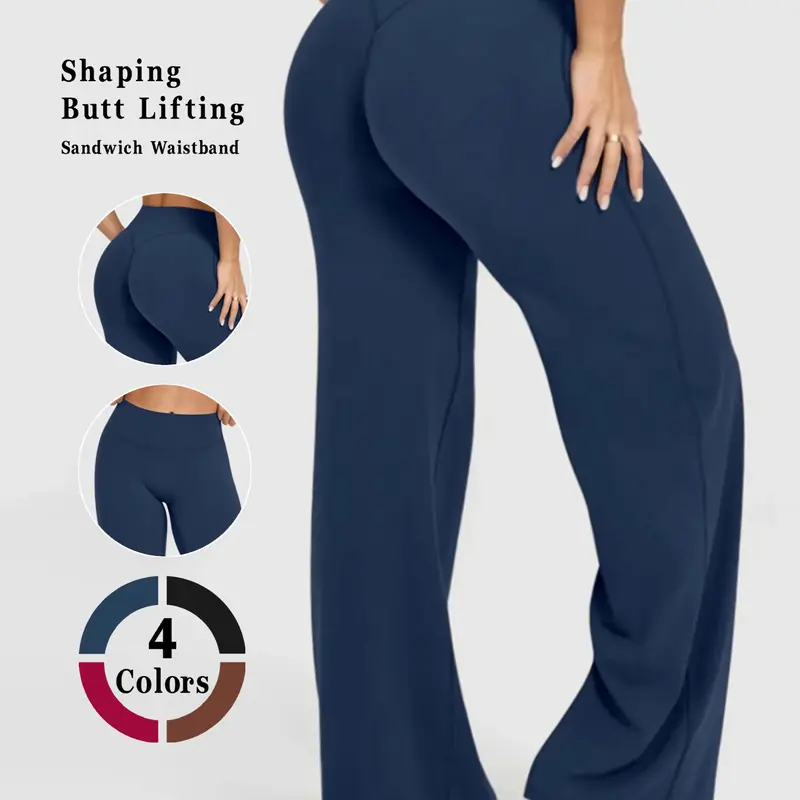 Kabuer Women's High-Waist 92% Poly 8% Elastane for Flex Wide Leg Flare Leggings - Solid Color Universal All-Season Sports Yoga Pants, Athleisure Gym Activewear Bottoms