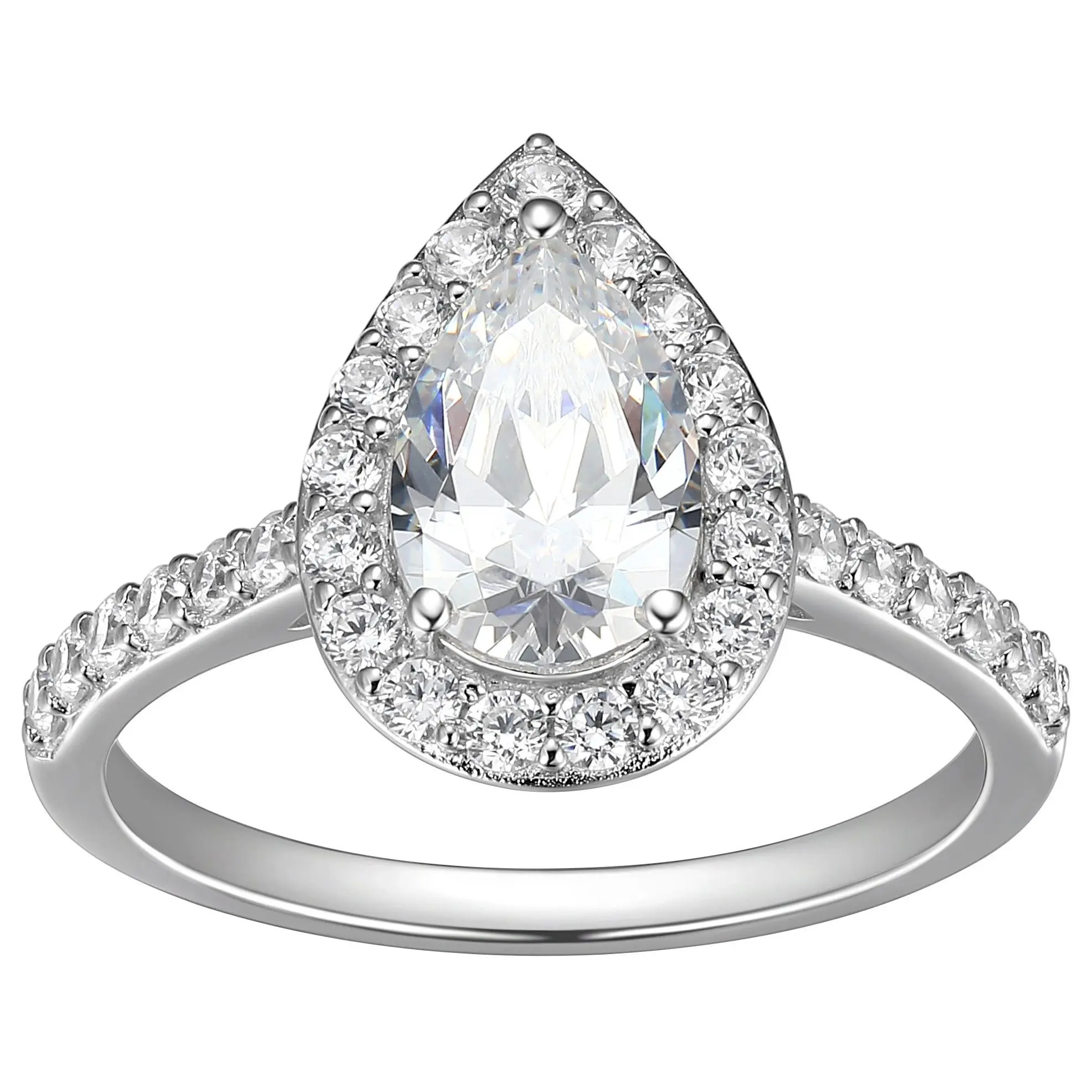 Sterling Silver 1.95 cttw Moissanite Pear Cut Ring
