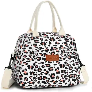 Spring lunch bag LOKASS Lunch Box Insulated Adults Lunch Bag with Removable Shoulder Strap&Front Pocket，Cute Lunch Tote for Work-Reusable Leopard Print Cooler Bag for Office Picnic Beach or Travel multicoloured multi-compartment