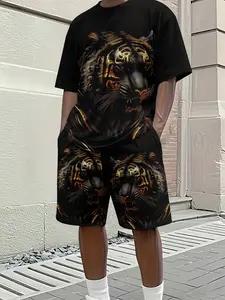 Men's 3D Digital Print Two-Piece Set, 2pcs Trendy Fashion, Retro Casual Style, Breathable Sportswear, Perfect Holiday Gift