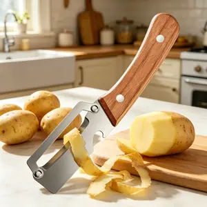 Multi Functional Stainless Steel Fruit Peeler with Ergonomic Wood Handle Heavy Duty Vegetable Skin Remover Knife for Sugar Cane and Pineapple Skin Removal Special Tool