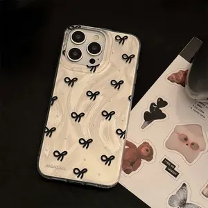 Aesthetic Black Bow Phone Case, Sweet Female Shockproof Cover for iPhone 17, 16, 15, 14, 13, 12 & Pro Max