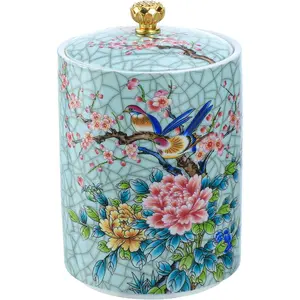 Enamel Ceramic Tea Caddy Tea Canister Tea Storage Container Tins Jar with Airtight Lid Water-proof Tank for Tea, Coffee, Herb, Sugar, Spice, Nuts