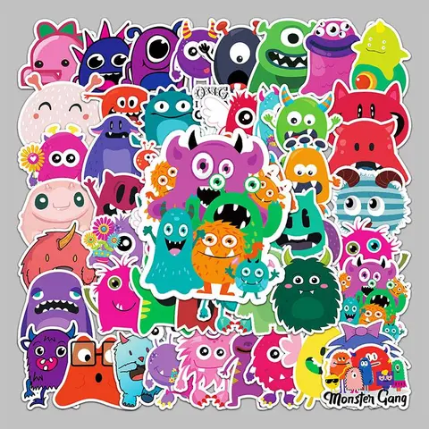 Monster Pattern Sticker, 50pcs/set Waterproof Self Adhesive Decor Paper, Decor Sticker for Gift Greeting Card Water Bottle Laptop Phone Cellphone, Decorative