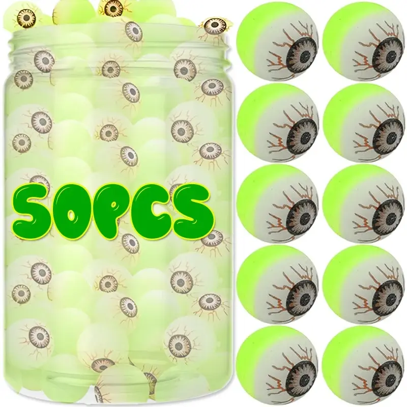 5/50 Pack Halloween Glow-in-the-Dark Eyeball Toys, Light-Up Scary Bouncing Balls, Halloween Haunted House Props, Children's Gifts, Fake Eyeballs