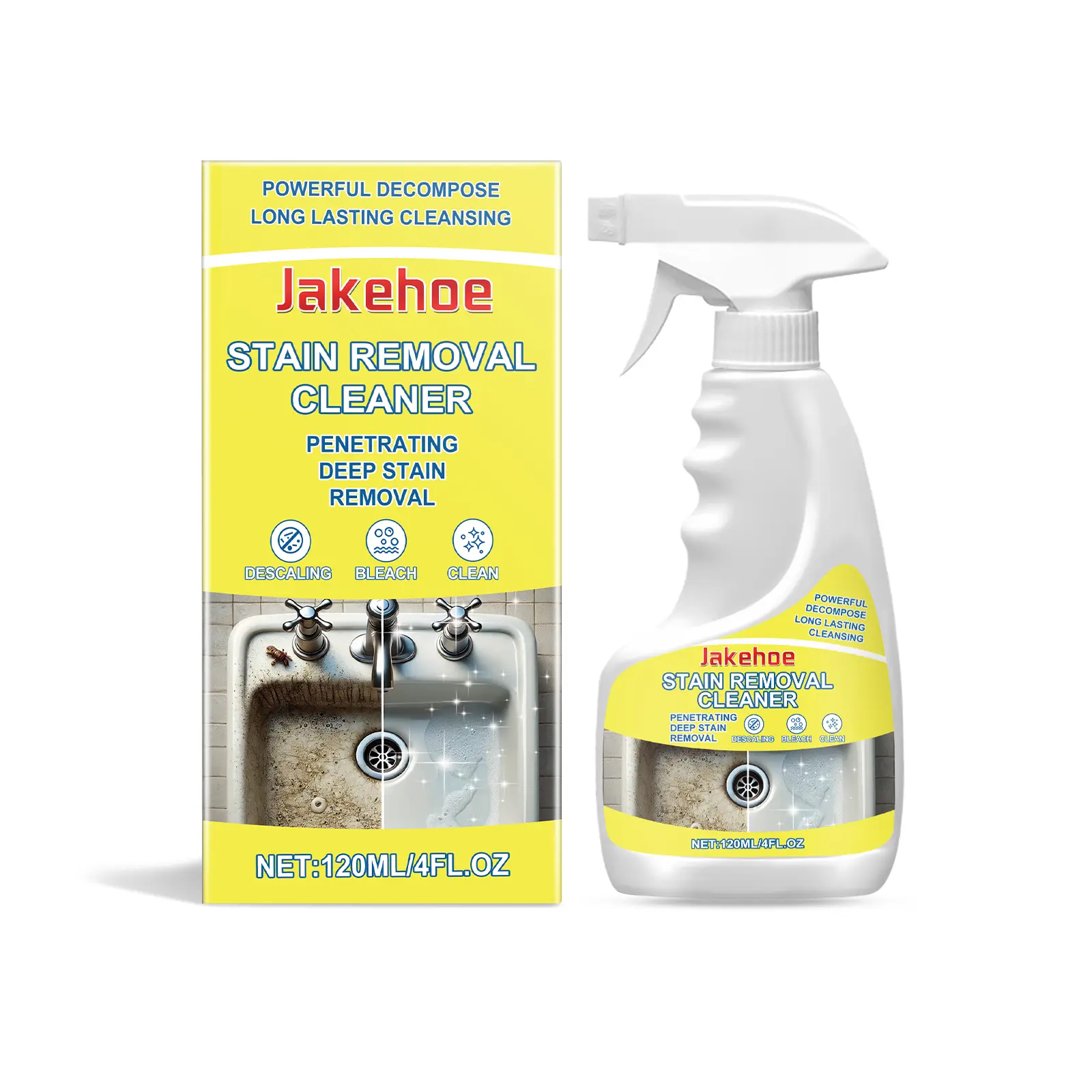 Jakehoe Smooth Spray Stain Remover & Cleaner, Fast-Dissolving Surfactant Blend for Bathroom and Kitchen, Cleans Household Scale from Tile Crevices and Sink, Clean