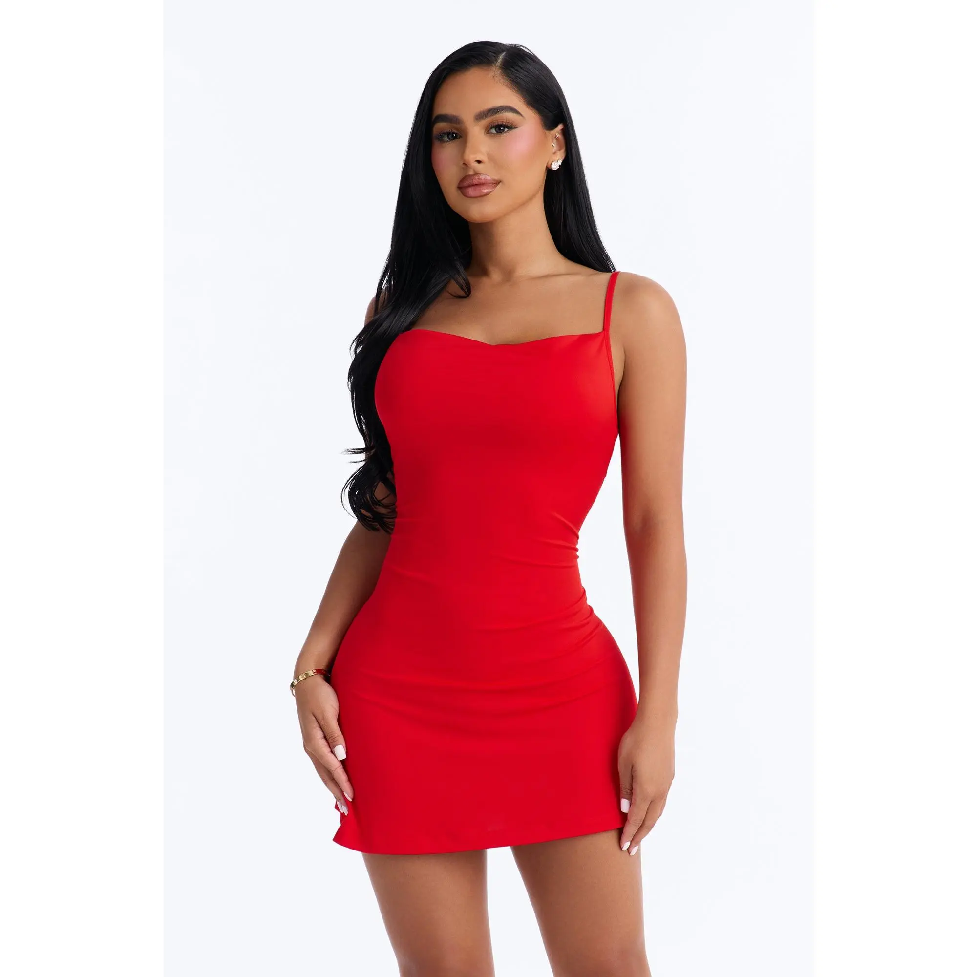 Georgina Cowl Neck Mini Dress - Red