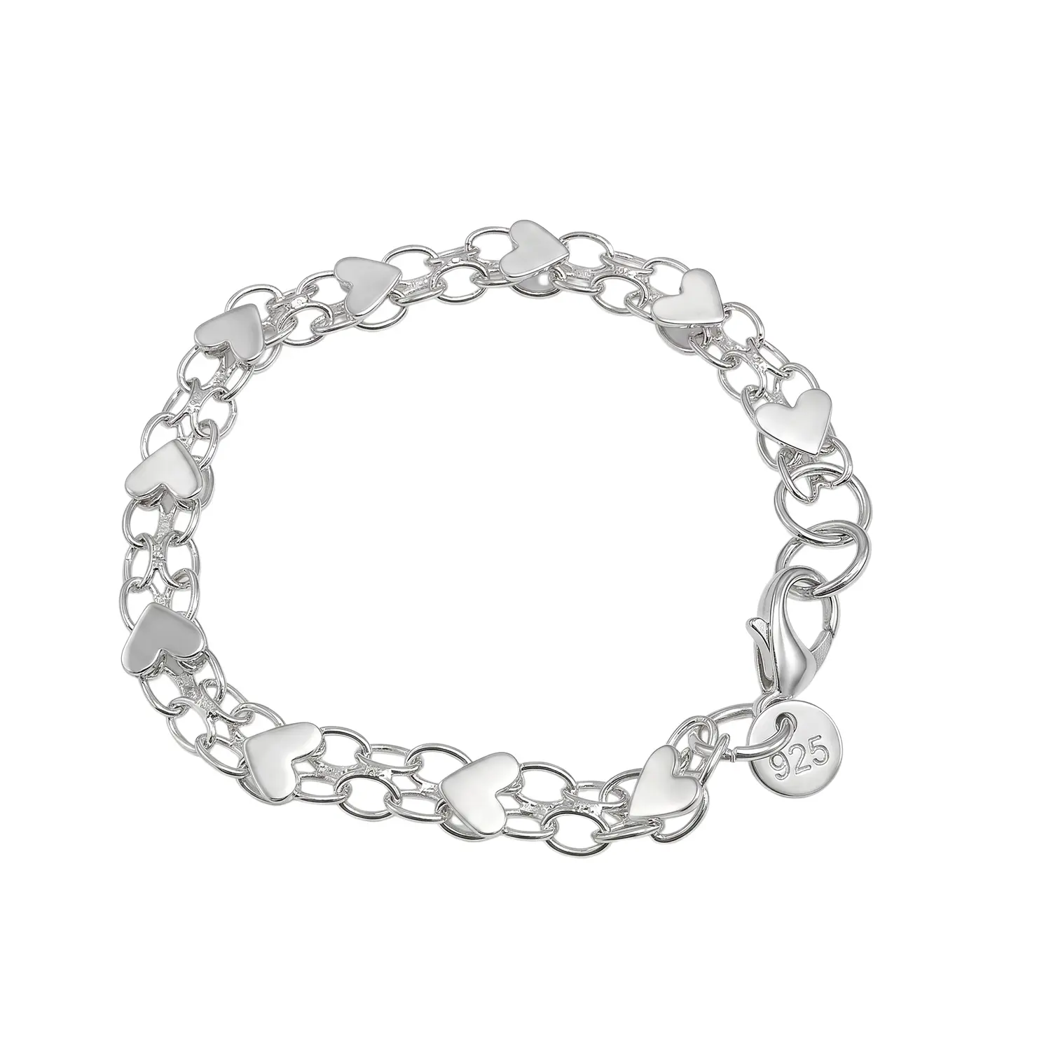 Silver Heart Link Chain Bracelet, Shiny Silver Tone Interlocking Heart Chain Bracelet with Lobster Clasp, Trendy Fashion Jewelry Gift for Girlfriend Wife