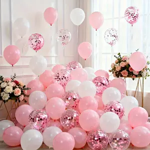 50pcs, Pink and white glitter balloon set, perfect for birthdays, weddings, Mother's Day, home decoration, balloon decoration, balloon parties, photo atmospheric backgrounds, Birthday decorations, Balloon Party Supplies