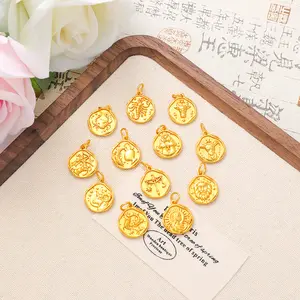 Women's Ancient Method Mini Zodiac Sign Pendant - Gold Color-Retention Customizable Astro Symbol Mini Charm, High-Quality Round Pendant Personalized Holiday Gift