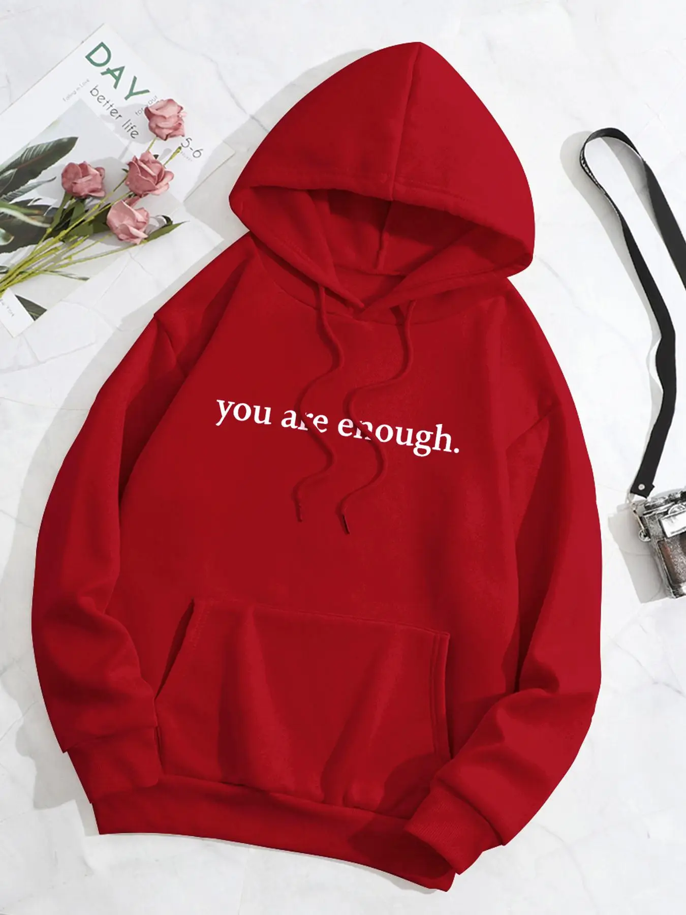 Women's Casual Letter Print Drop Shoulder Drawstring Hoodie Long Sleeve Pullover Top, Thermal Lined Pocket Hooded Sweatshirt for Spring & Fall Outdoor