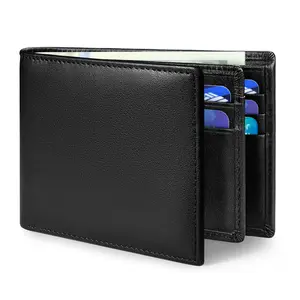 Genuine Leather Mens Wallet, RFID Blocking Bifold Wallet for Men with ID Window, 11 Credit Card Slots (Black)