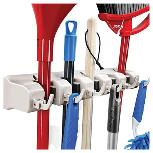 Mop and Broom Holder Wall Mount Garden Tool Storage Storage & Organizer for Home - 5-Position Plastic Hanger for Closet and Garage Hangable Multicolor