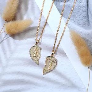 Virgin Mary and Jesus Protection Necklace - Matching Necklace for Couples,Te Amo Heart Matching Jewelry for Him and Her,Dainty Birthday Gift for Girlfriend Boyfriend