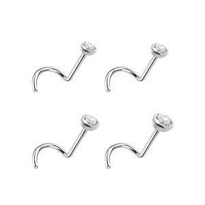 18G 20G Nose Screw G23 Titanium Crystal CZ Corkscrew Nose Studs Rings Nostril Piercing Jewelry 6mm