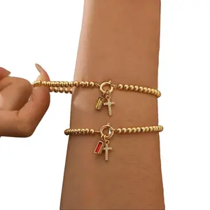 12-color birthstone cross bracelet with elastic cord, a birthday gift for friends and besties