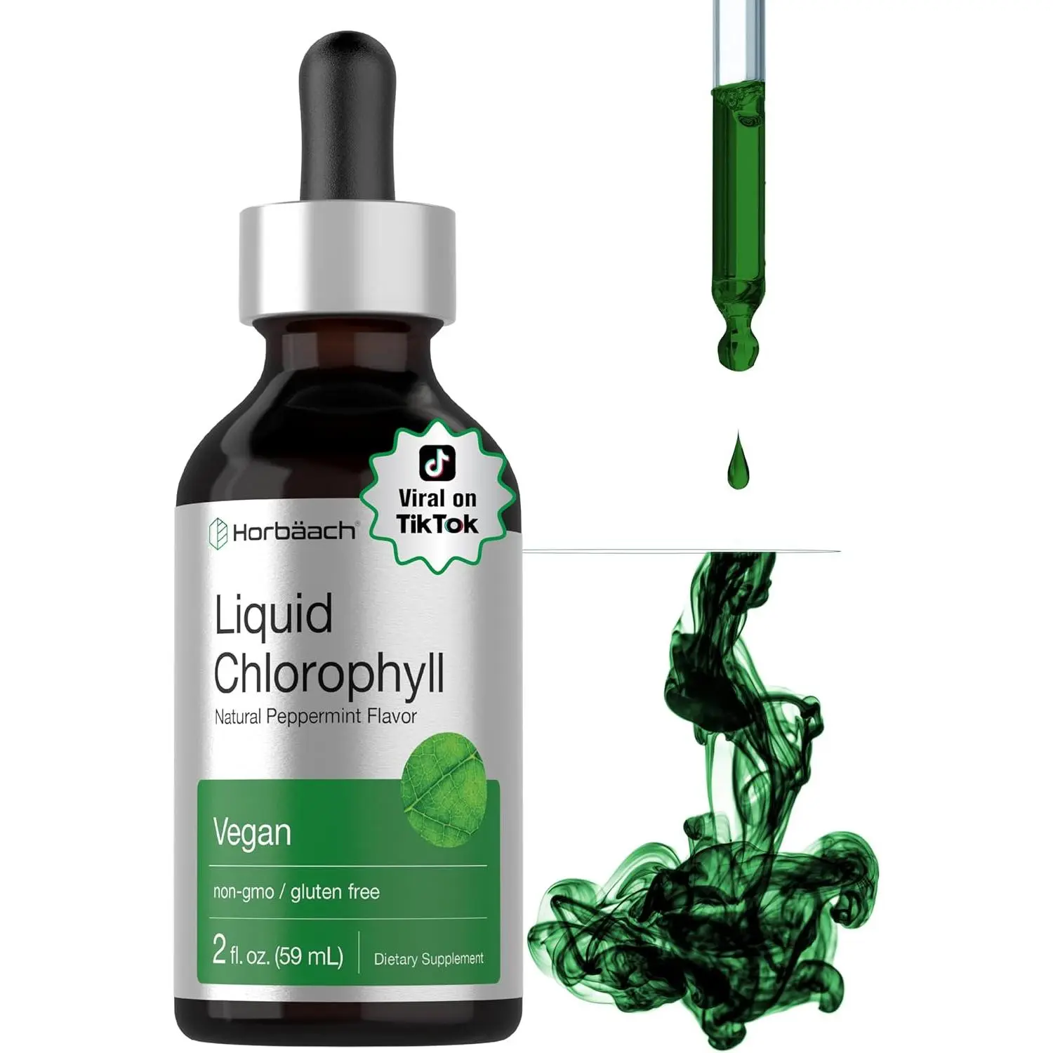 Horbäach Liquid Chlorophyll Drops | 2 fl oz | Natural Peppermint Flavor | Vegan, Non-GMO & Gluten Free Formula