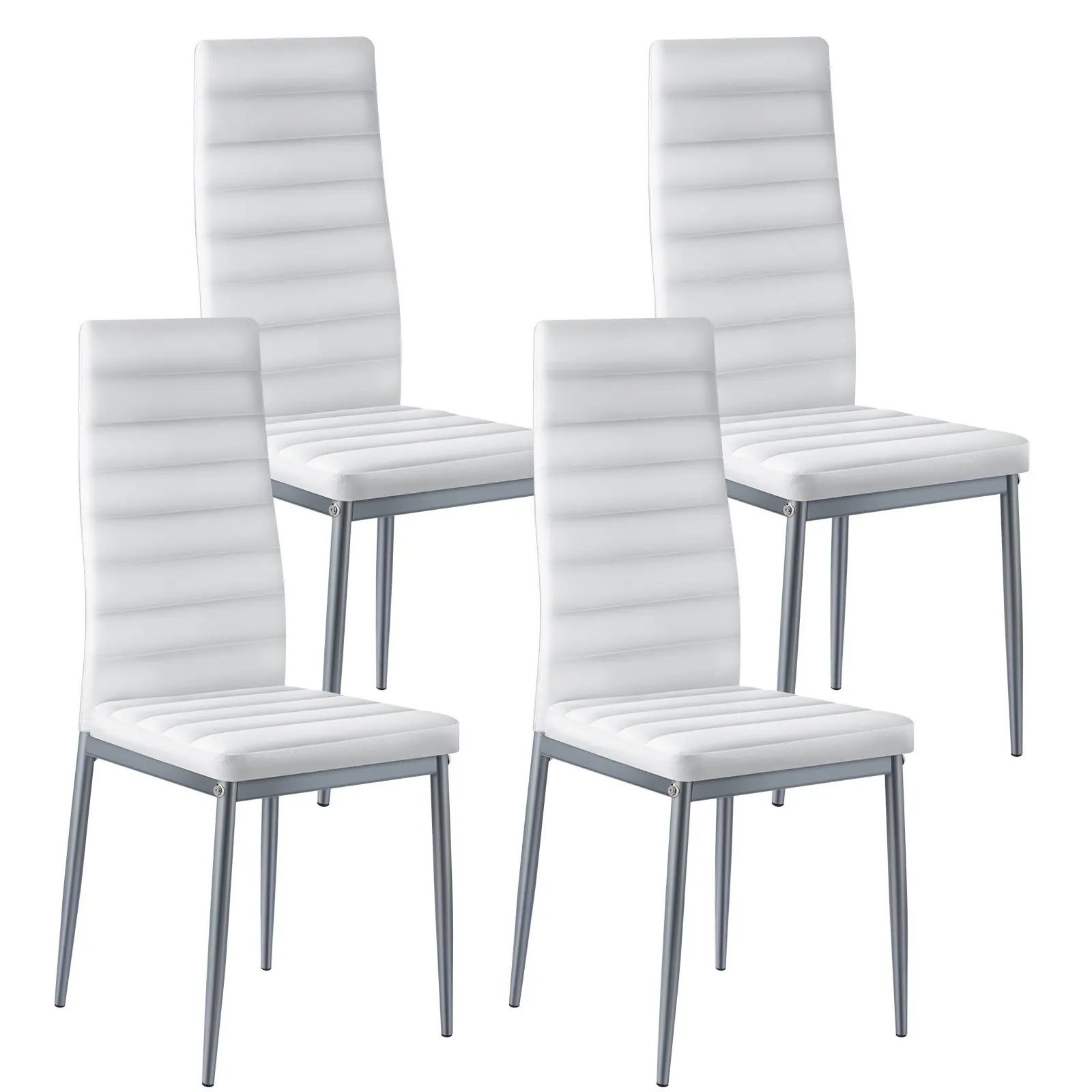 【DealsForYouDays】VEVOR Modern Dining Room Accent Chairs Set of 4, Upholstered Leather Side Chair for Dining Tables, Space-Saving Kitchen Table Chair with Thick Cushions and Metal Legs, White