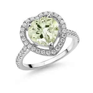 Gem Stone King 10MM Heart Shape Gemstone Birthstone and Moissanite Halo Engagement Ring for Women | 925 Sterling Silver | Wedding Anniversary Promise Ring | Size 5-9