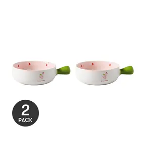 KawashimaYA 6" Strawberry Ceramic Bowl Set - 2 Pcs, Underglaze Hand-Painted Design, Perfect for Desserts & Soups