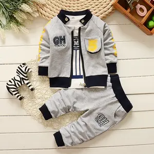 Spring & Autumn New Boys' Fashion Long Sleeve Number 5 Zip-Up Jacket, Pants, and Shirt Three-Piece Set