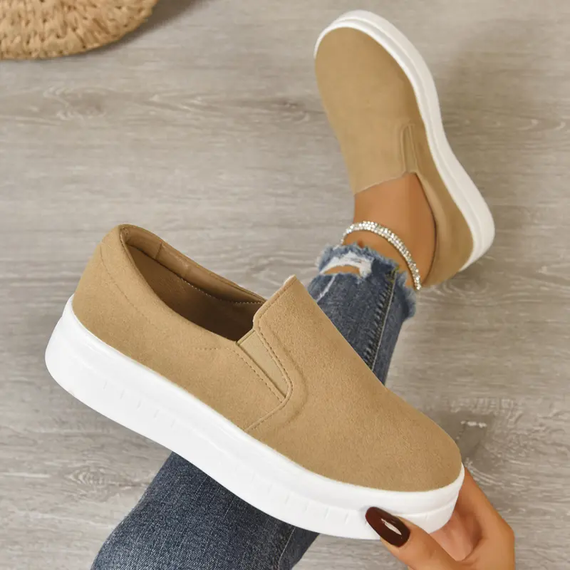 Women's spring and autumn fashion casual shoes, Slip On Shoes, thick-soled high water platform elastic mouth splicing design outdoor sports shoes, light and comfortable soft sole antiskid wear-resistant classic versatile commuting shoes, Slip On Footwear