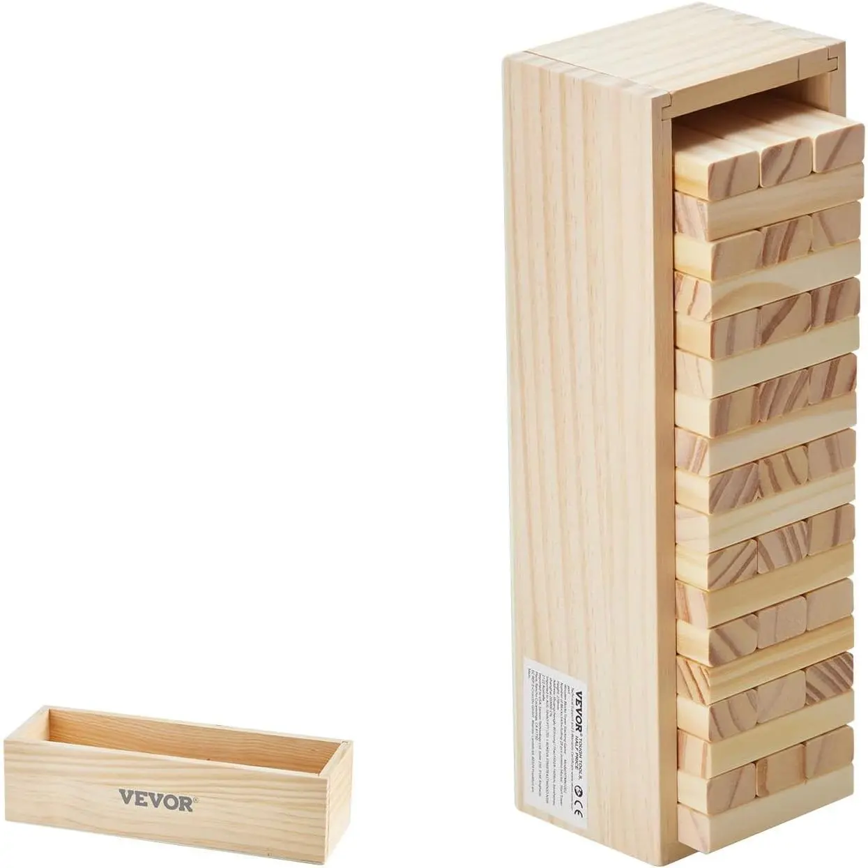 VEVOR Tumbling Timber Toy, 54 Blocks, Pine Wood Tumbling Tower Game with Storage Crate, Tumble Tower Blocks for One or More Players, Wooden Stacking Game for Indoor and Outdoor Family Gatherings