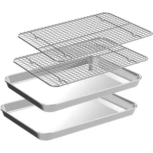 Quarter Sheet Pan with Cooling Rack Set [2 Baking Sheets + 2 Baking Racks], Stainless Steel Cookie Sheets for Baking and Wire Rack - Rust & Warp Resistant & Nonstick, Size 12 x 9.8 x 1 Inch