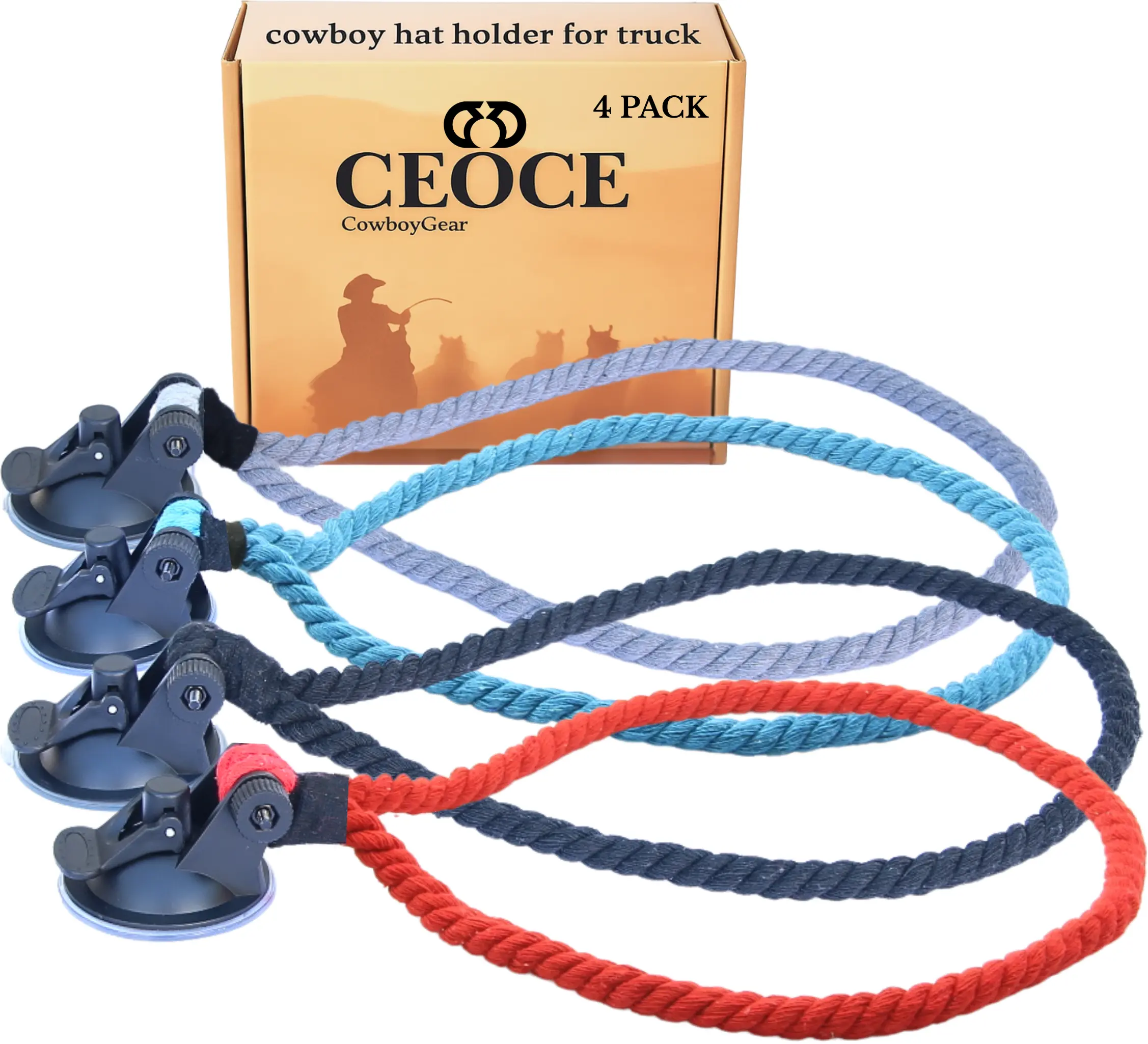 CEOCE  Car Cowboy Hat Holder for Truck – Easy-to-Use, Cotton Rope, Strong Suction Car Hat Holder Cowboy, Western Style – Keeps Gear Safe from Damage.