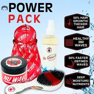 The Power Pack (4oz Rapid Waves Pomade, 8 oz Nu Growth Thickening Mist, Drip Nu Wave Durag, Graffiti Brush)