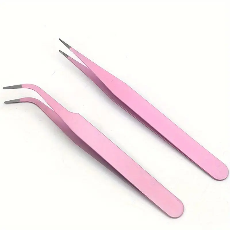 2pcs/pack Pink Color Tweezers, Cute Elbow + Straight Head Jewelry Making Tools for DIY Handmade Jewelry Making and Scrapbooking Handcraft