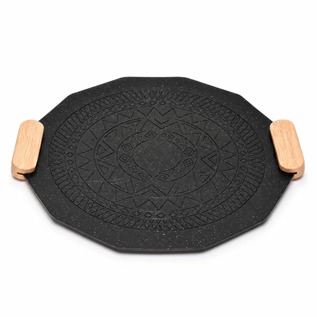34.5 cm Large Nonstick Grill Pan, Octagonal BBQ Griddle with Wooden Handles, Fast-Heating Outdoor Barbecue Pan for Gas Stovetops, Camping, Picnics & Home Kitchen Cooking