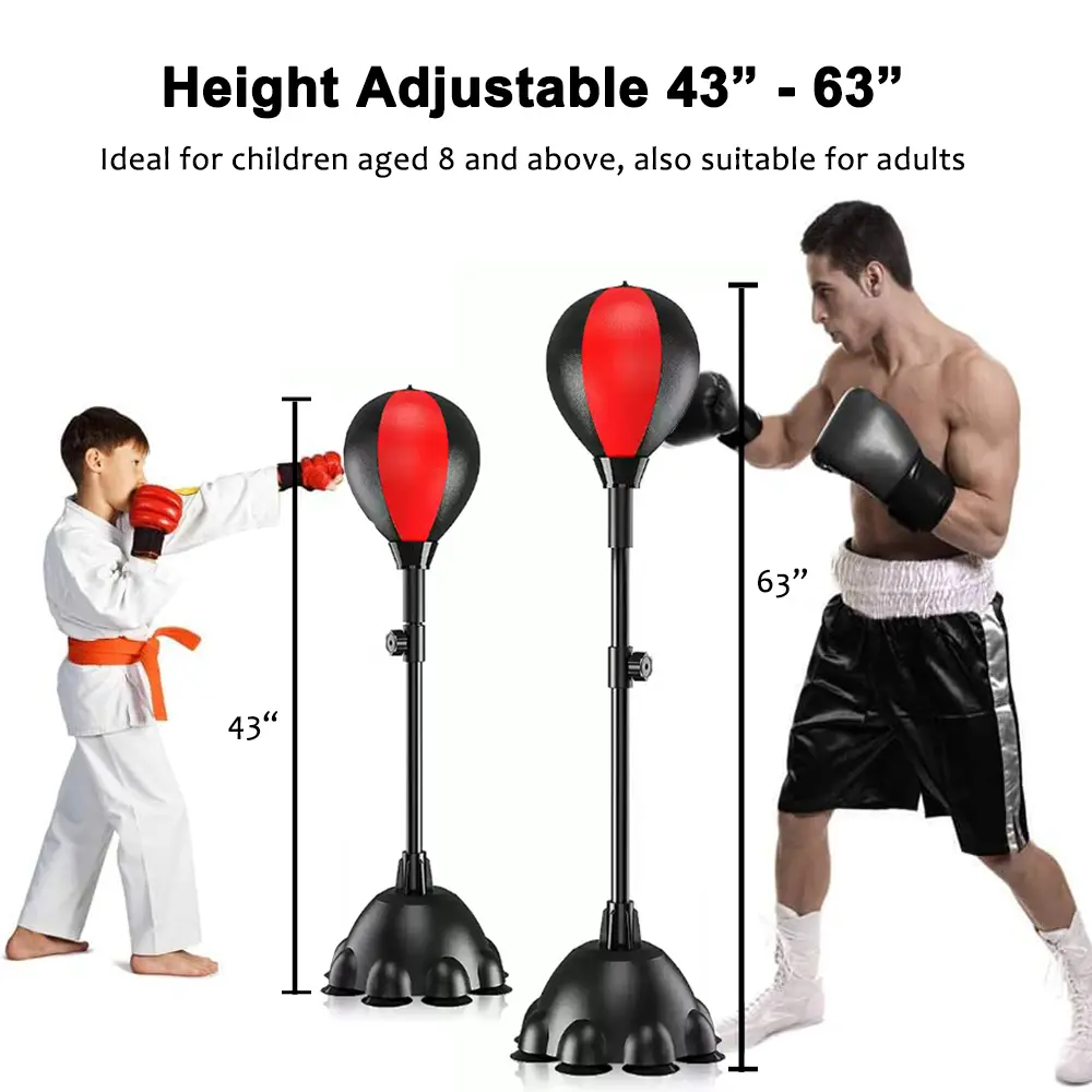 Boxing Reflex Ball Set, Boxing Speed Trainer with Inflatable Punching Bag, 360° Rapid Rebound, Adjustable Height, Gloves & Pump, for Home Training & Stress Relief, Customizable Training Space