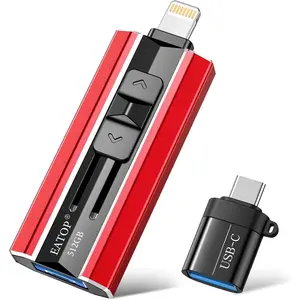 512GB Flash Drive Intended for  iPad Android and Computers, 4 in 1 Photo Stick for Phone Memory Storage Easily Backup Photos Videos, Plug and Play, No Application Required (Red)