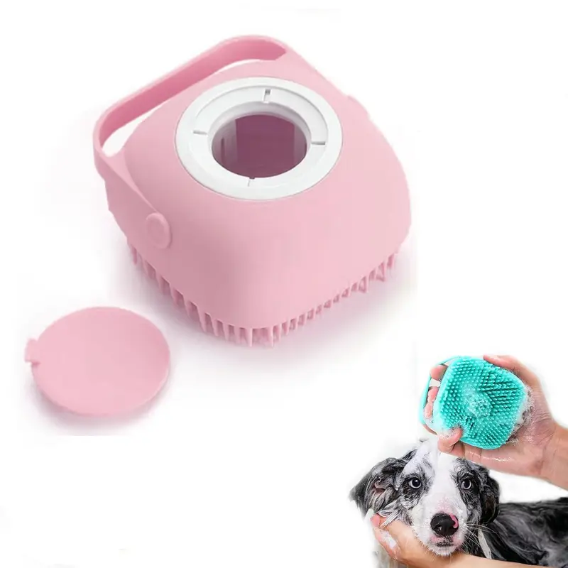 2 Pack Soft Silicone 2-in-1 Pet Grooming Bath Brush - Antislip Control, Relaxing Massage During Bath, Body Wash Bubble Maker Tool for Cats & Dogs - Universal Size Clean Gentle Grooming Accessory