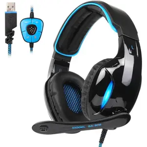 SA902 7.1 USB Surround Sound PC Headsets Over-Ear Gaming Headphones with Microphone LED Light