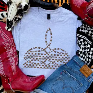 CHECKERED BOOT STITCH Shirt, western clothing, western tops, punchy western wear, western outfits for women, western cowgirl stuff, country girl stuff clothing, graphic tees women, sweatshirts for women, western for women country girl clothes